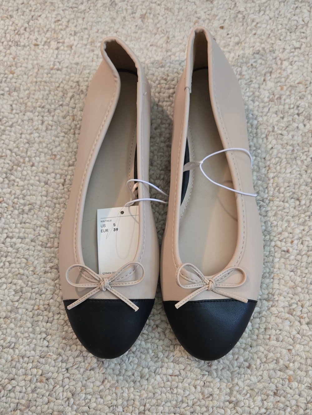 H&M Two-Tone Nude and Black Bow Ballet Flats